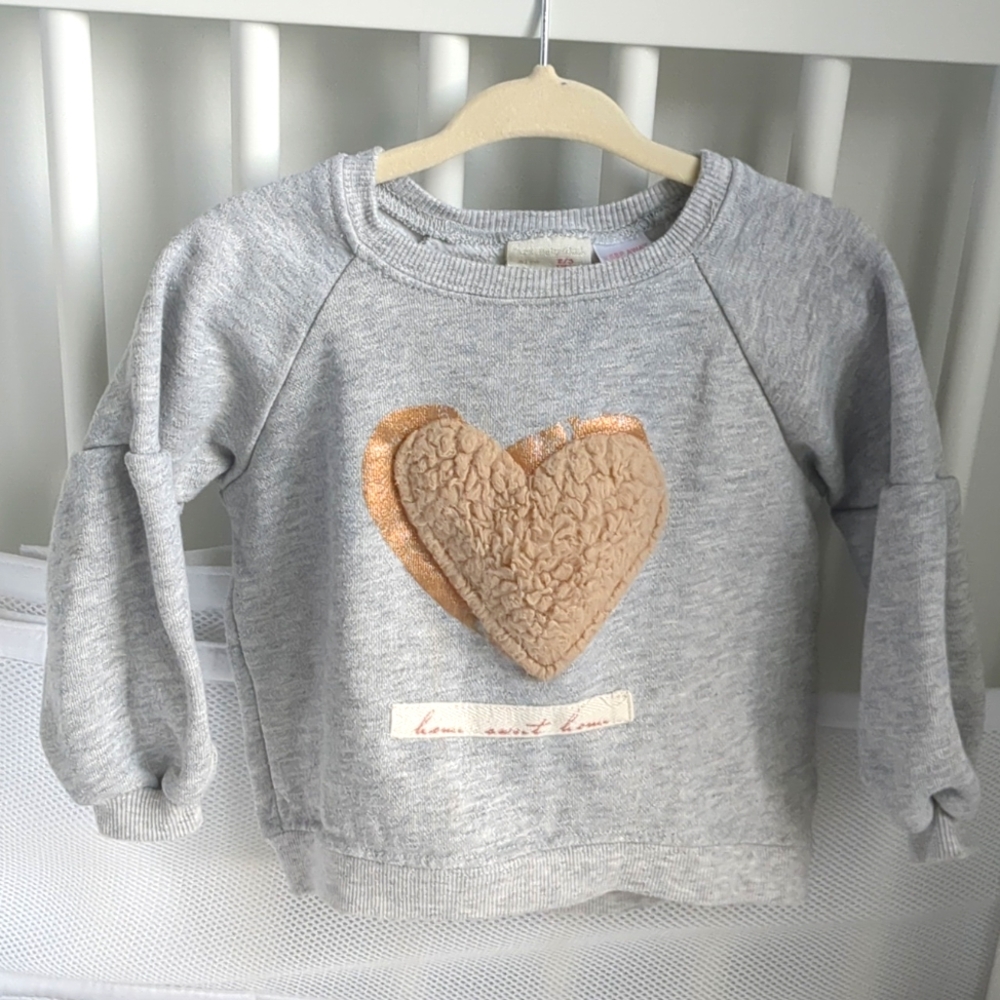 Zara Gray Copper Metallic Heart Sweatshirt 2-3Y